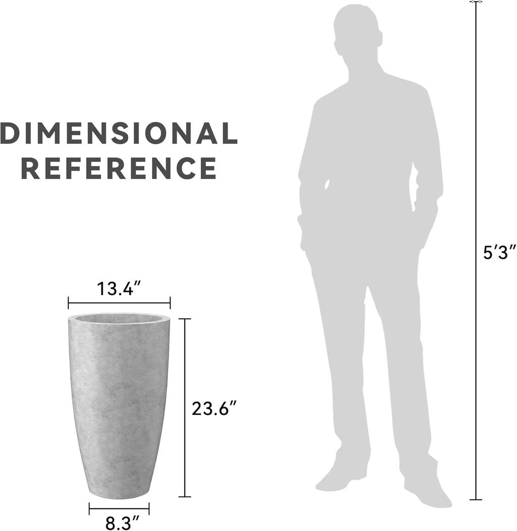 Kante 23.6' H Natural Concrete Tall Planters (Set of 2), Large Outdoor Indoor Decorative Plant Pots with Drainage Hole and Rubber Plug, Modern Style for Home and Garden