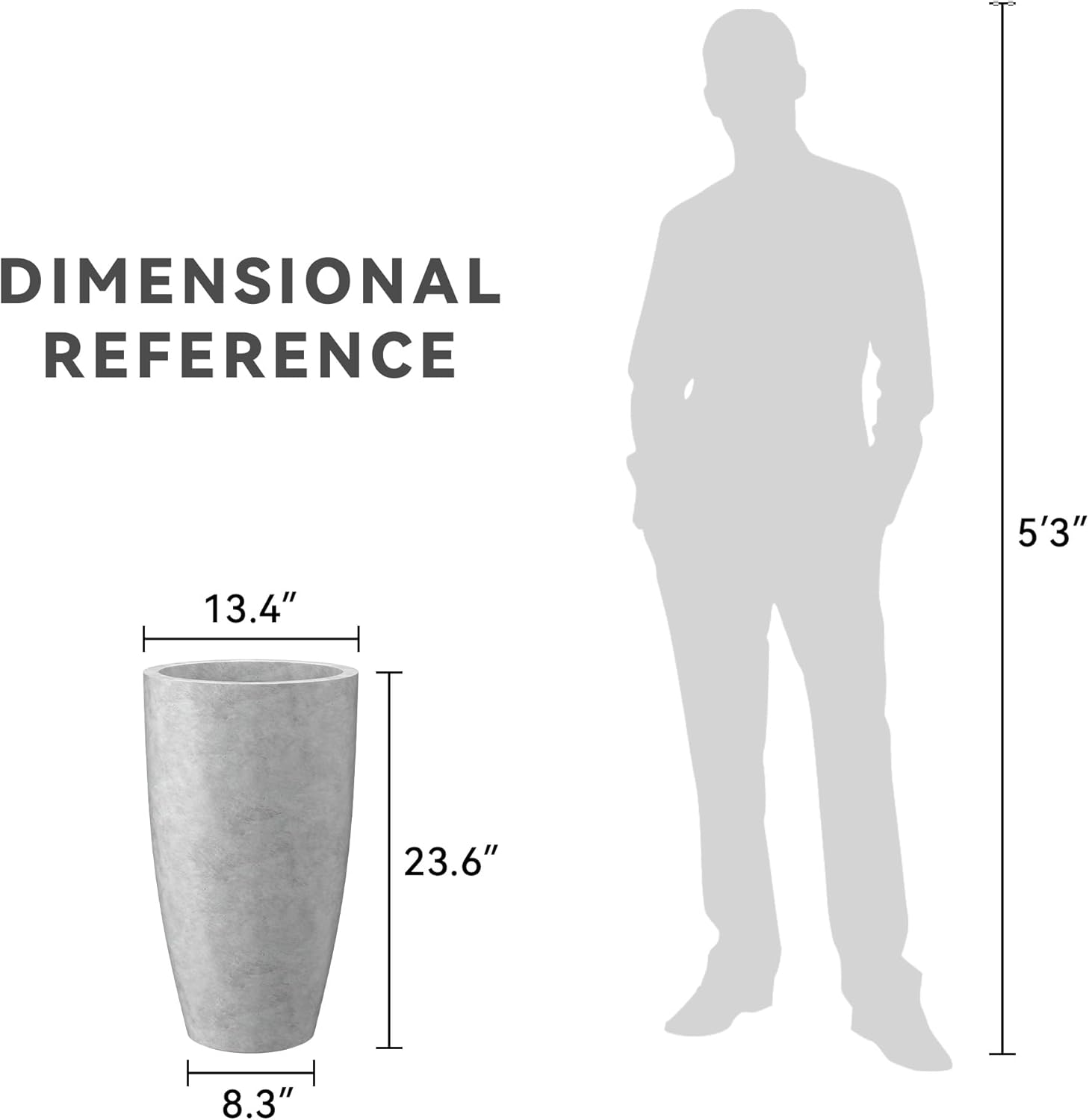 Kante 23.6' H Natural Concrete Tall Planters (Set of 2), Large Outdoor Indoor Decorative Plant Pots with Drainage Hole and Rubber Plug, Modern Style for Home and Garden