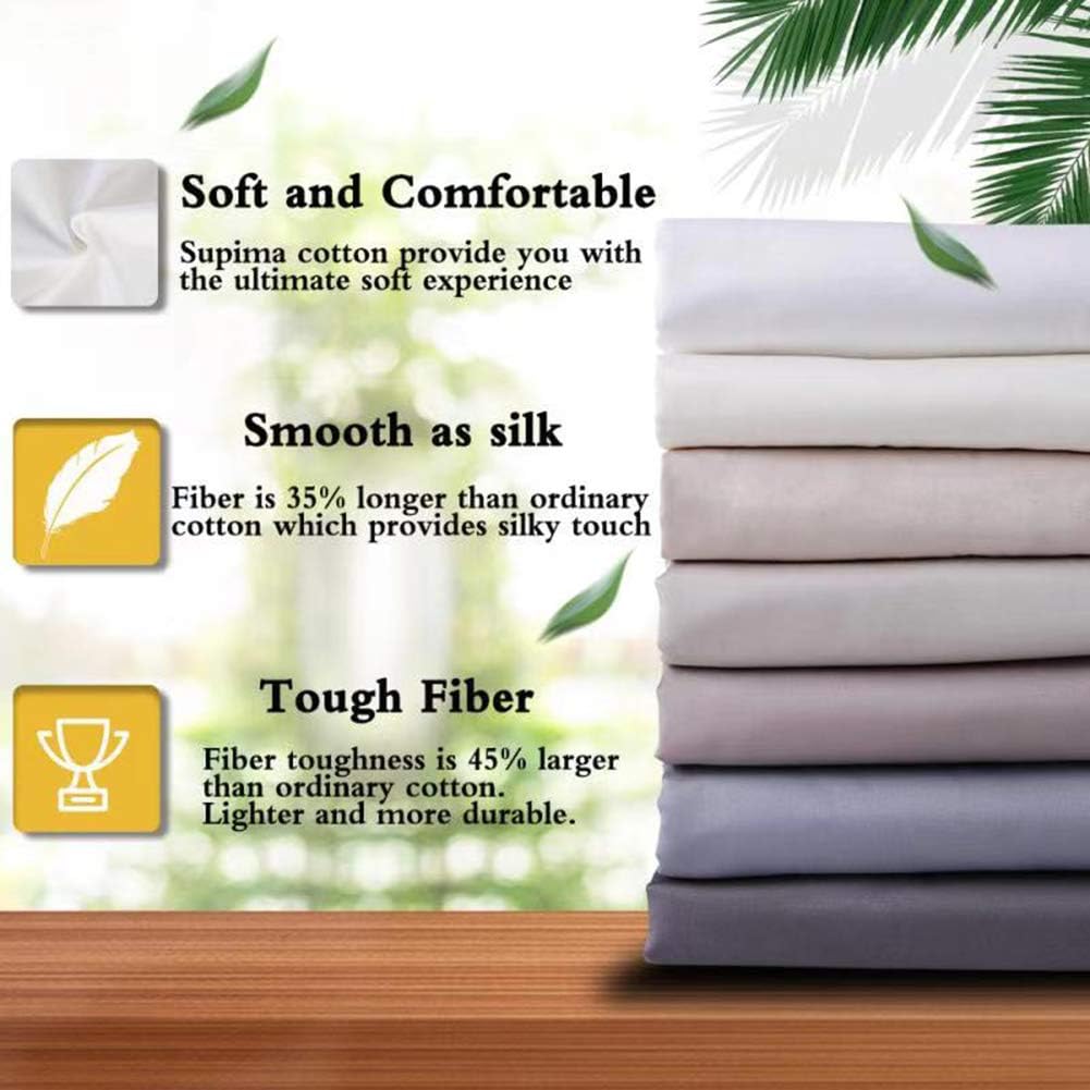 100% Supima Cotton Sheets 600 Thread Count,Bed Sheet Set Queen Size Sheets 4 Pieces,Soft & Silk Sateen Weave, Fits Mattress Up to 18',Deep Pocket, Breathable & Fade Resistant(Blue Grey,Queen)