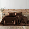 4 Pieces Sheet Set, 100% Mulberry Silk Bed Sheets Fits 10-12' Deep Pocket, 22 Momme Twin Size 6A Luxury Silk Bedding Set with Flat Sheet, Fitted Sheet & 2 Pillowcases (Solid, Chocolate)