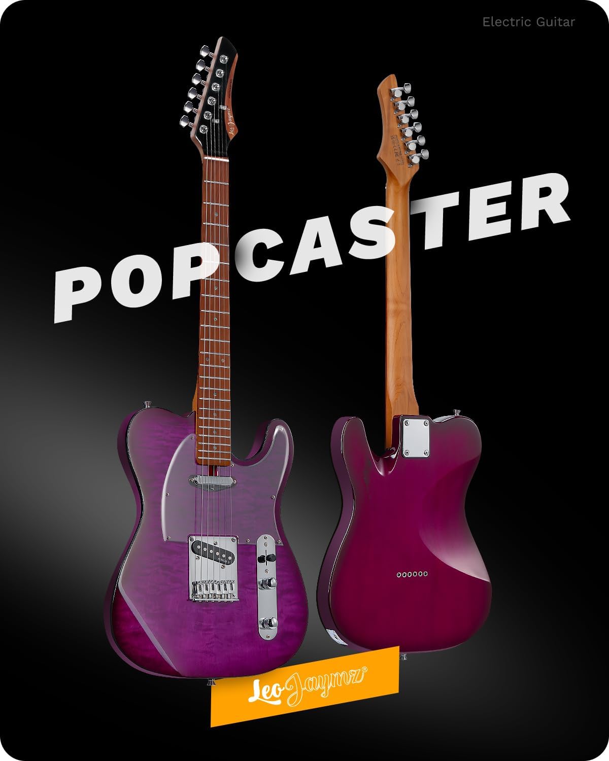 Leo Jaymz TL Electric Guitar - Flame Maple Top, Mahogany Body, Maple Neck - Alnico V Pickups, Locking Tuners - Solid Choice for Beginners & Intermediate Players (Purple Ocean)