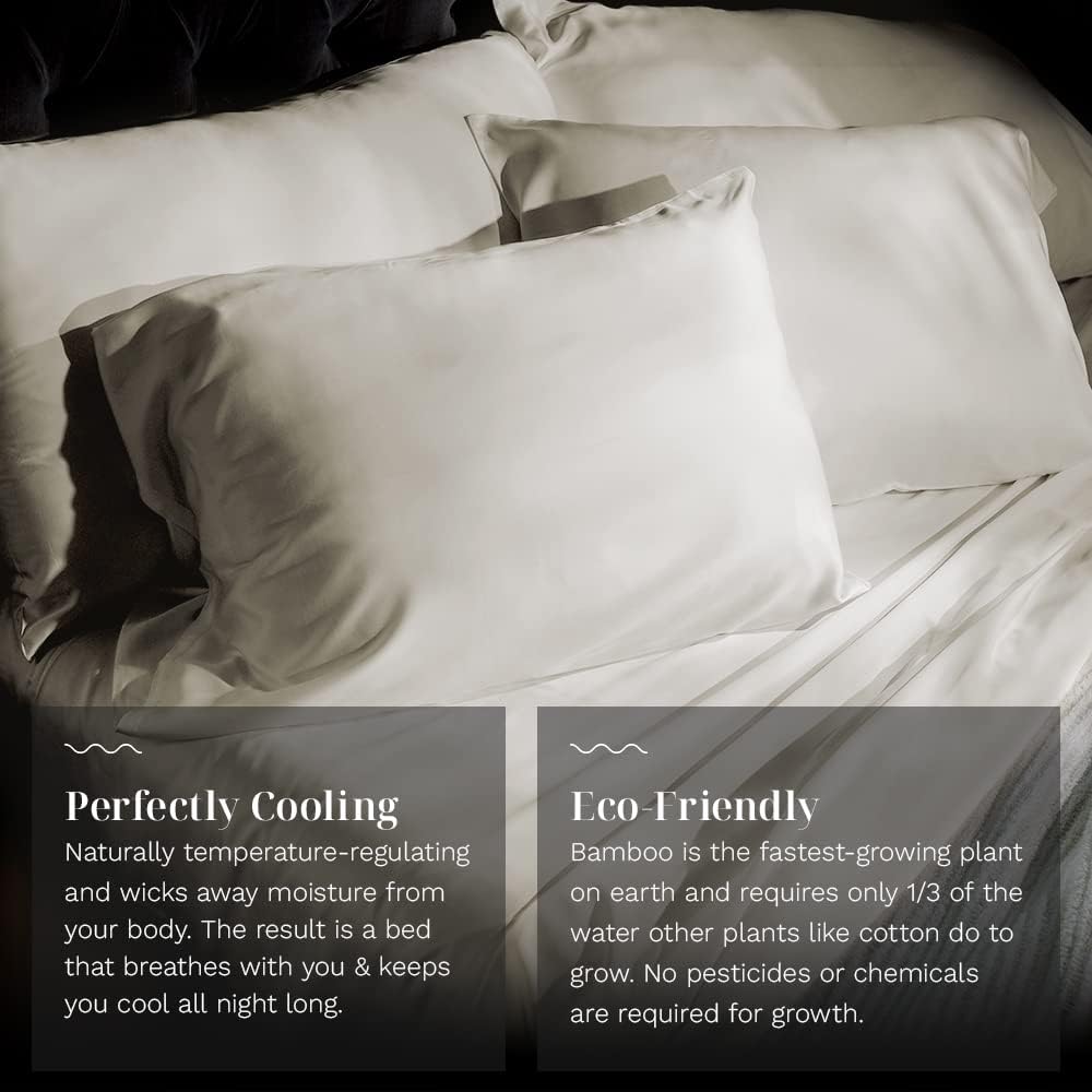 LUXOME Luxury Sheet Set | 100% Rayon (Viscose) from Bamboo | King Size - Ivory | Deep Pockets | 4-Piece Set (Fitted, Flat, 2 Pillowcases)
