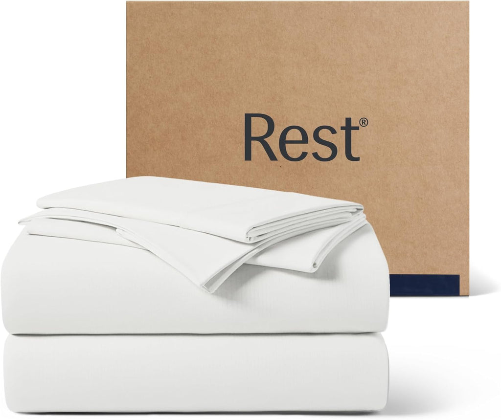 REST® Evercool®+ Cooling Sheet Set, Full Size, Arctic White, Breathable Bed Sheets for Hot Sleeper and Night Sweats, with Pillowcases, with Ionic+ Self-Cleaning Silver Yarn for Sensitive Skin, 4PCS