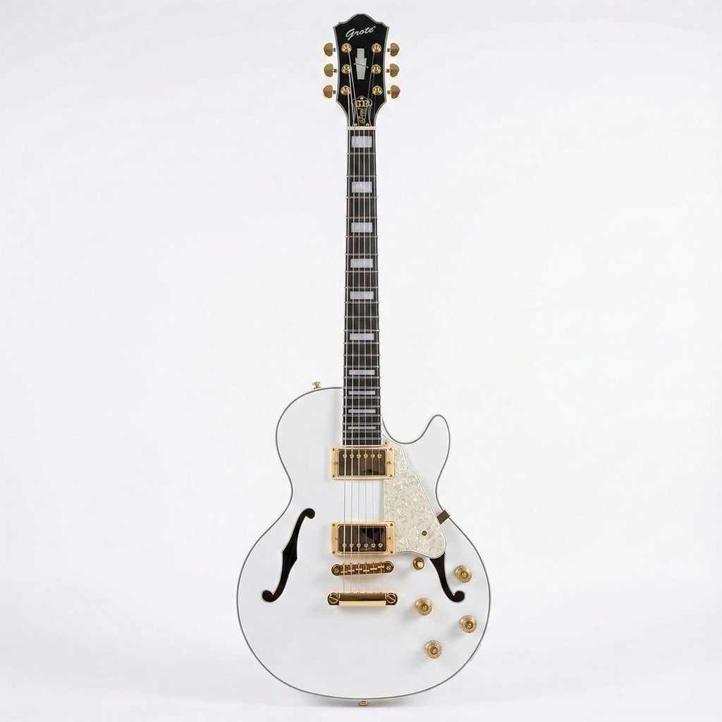 Grote LPF-001 Semi-Hollow Body Electric Guitar Coils Splitting with Gigbag (White)