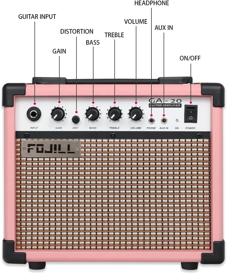 Fojill Heavy Metal Cool Shape Electric Guitar Kit Set Beginner Starter Combo Package Bundle 20W Amplifier Amp Accessory Padded gig Bag,Picks, Cable,Strap,Extra Strings (FCGK-50, Pink)