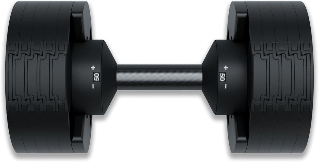Matrix Fitness DB50 50 lb. Adjustable Dumbbells | Quick Adjustments for Strength and HIIT Training | Replaces 10 Dumbbell Pairs, Flat Bottom Roll Free Design for Safe Storage