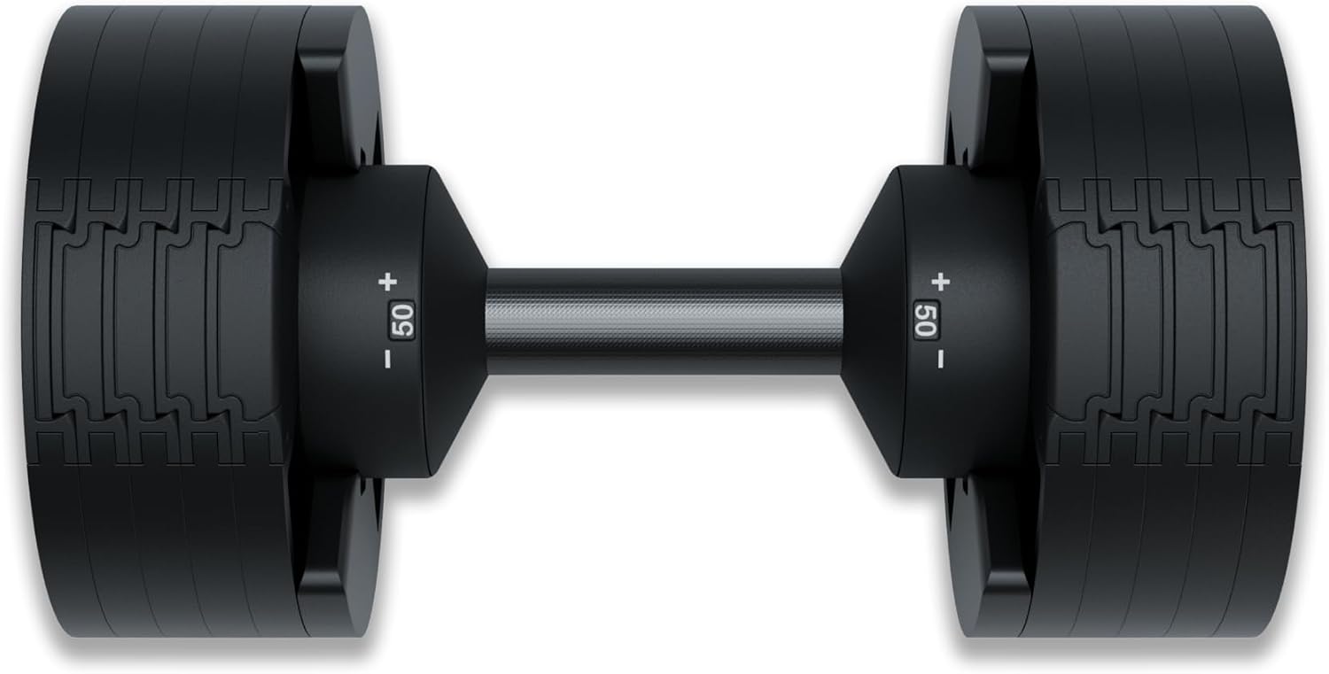 Matrix Fitness DB50 50 lb. Adjustable Dumbbells | Quick Adjustments for Strength and HIIT Training | Replaces 10 Dumbbell Pairs, Flat Bottom Roll Free Design for Safe Storage