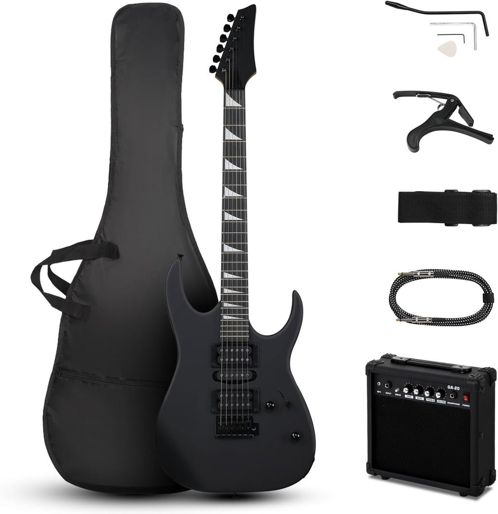 Ktaxon 39' Electric Guitar with 20Watt Amp, Full Size 170 Model Starter Guitar Kit for Beginners & Professionals W/Bag, Strap, Upgrade Cable, Guitar Capo, Tremolo Arm - Matte Back