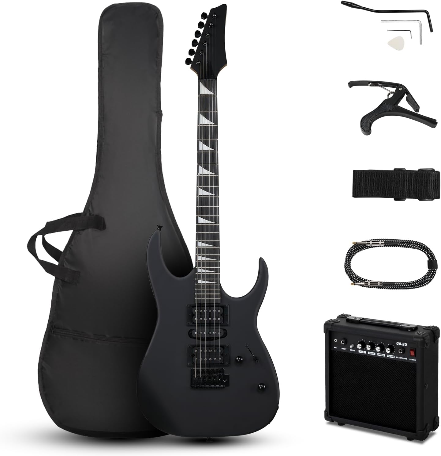 Ktaxon 39' Electric Guitar with 20Watt Amp, Full Size 170 Model Starter Guitar Kit for Beginners & Professionals W/Bag, Strap, Upgrade Cable, Guitar Capo, Tremolo Arm - Matte Back