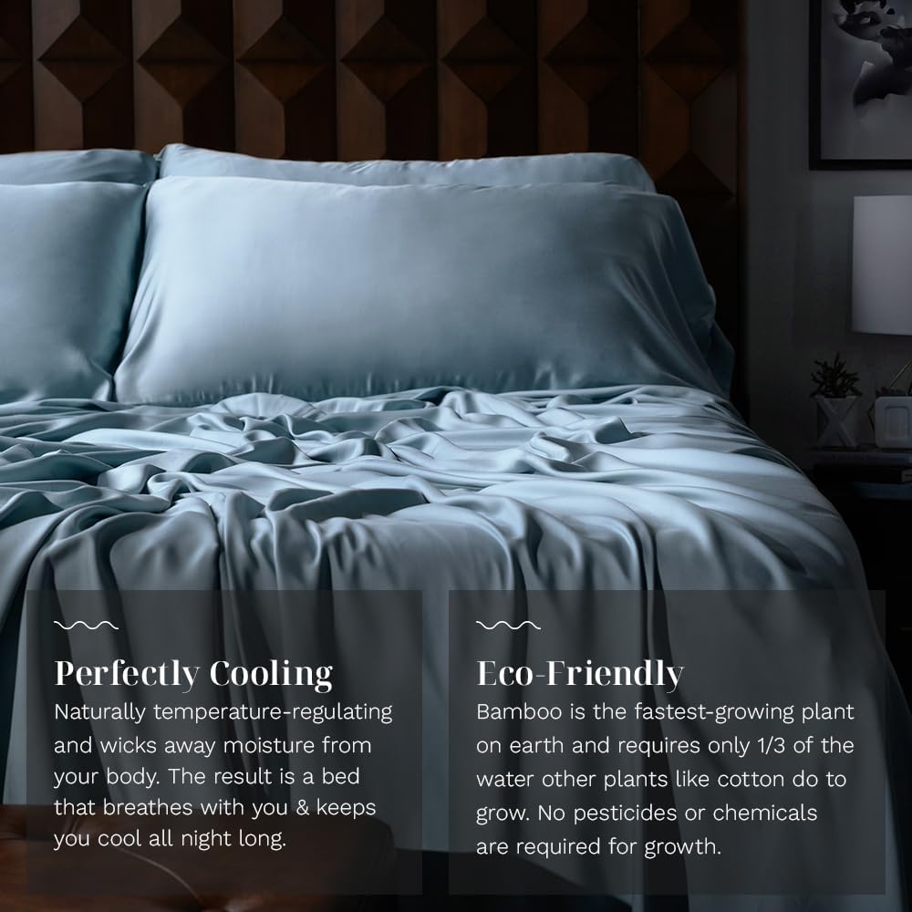 LUXOME Luxury Sheet Set | 100% Rayon (Viscose) from Bamboo | King Size - Surf | Deep Pockets | 4-Piece Set (Fitted, Flat, 2 Pillowcases)