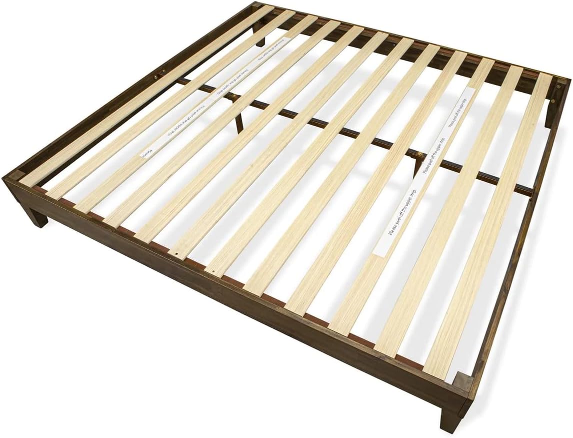 East West Furniture NVP-22-K King Size Platform Bed Frame with 4 Hardwood Legs and 2 Extra Center Legs - Walnut Finish
