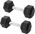 Hex Dumbbell Set 25LB Rubber Coated Fixed Weight Dumbbells with Chrome Ergonomic Handle Odorless & Durable for Home Gym Women's Strength Training Full Body Workouts - Pack of 2