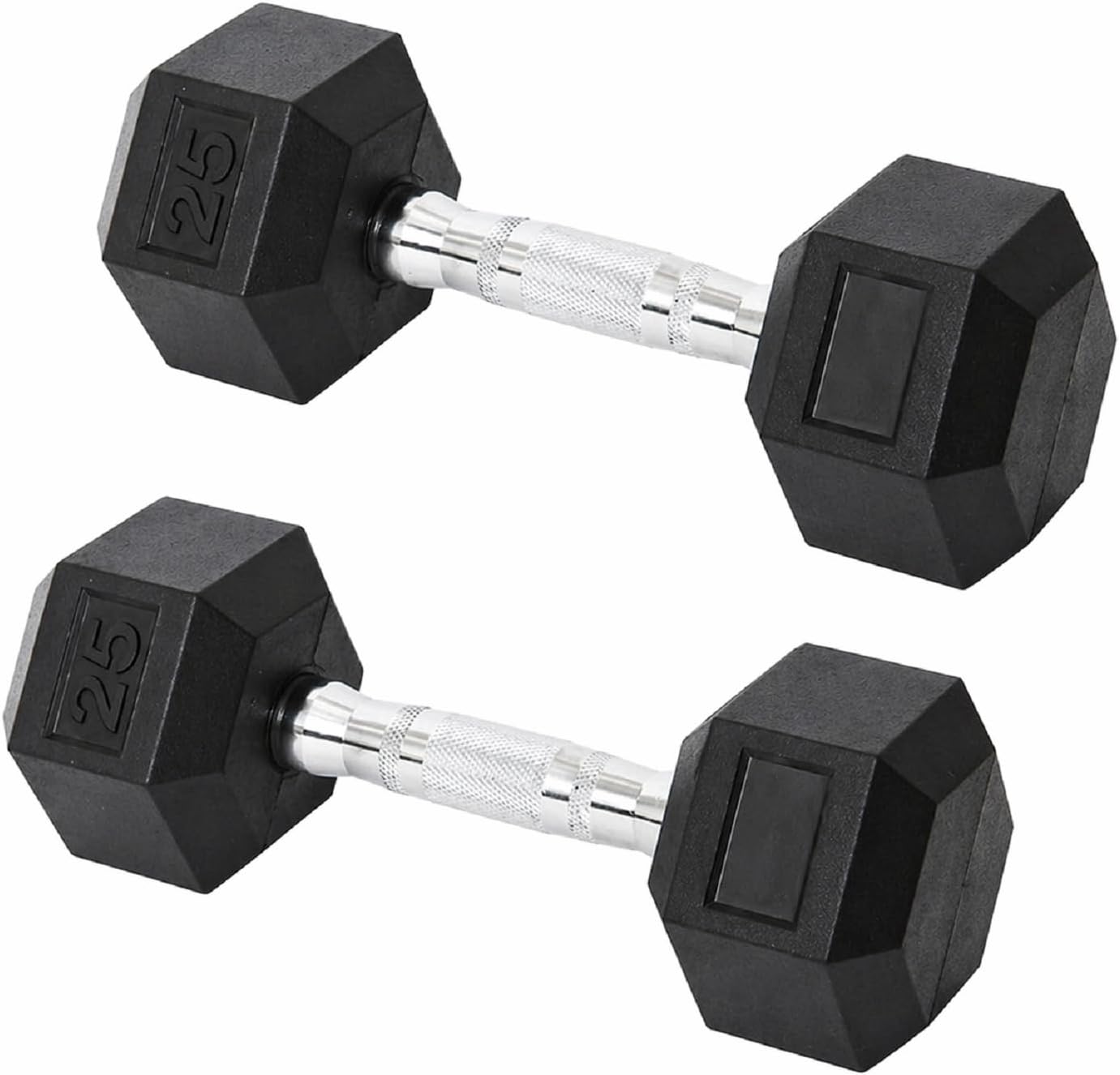 Hex Dumbbell Set 25LB Rubber Coated Fixed Weight Dumbbells with Chrome Ergonomic Handle Odorless & Durable for Home Gym Women's Strength Training Full Body Workouts - Pack of 2