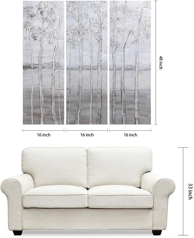 Empire Art Direct Abstract Wall Art Textured Hand Painted Canvas by Martin Edwards, Triptych, 48' x 16' each, Silver Winter