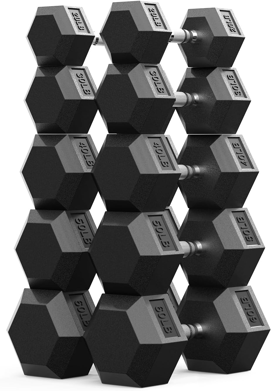 Rubber Encased Hex Dumbbell, Hand Weights with Anti-Slip Cast Iron Grip for Exercise & Fitness, Weights Dumbbells Set of 2 for Strength Training