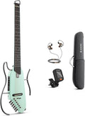 Donner HUSH-I Guitar For Travel, Portable Ultra-Light and Quiet Performance Headless Acoustic-Electric Guitar, Maple Body with Removable Frames, Gig Bag, and Accessories，Mint Green