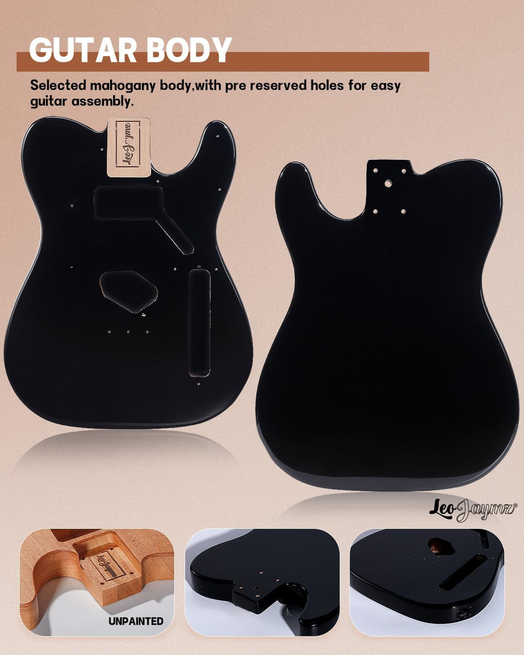Leo Jaymz DIY TL Style Electric Guitar Kits,Spray-painted Mahogany Body,Maple Neck, including all Components (TL Black)