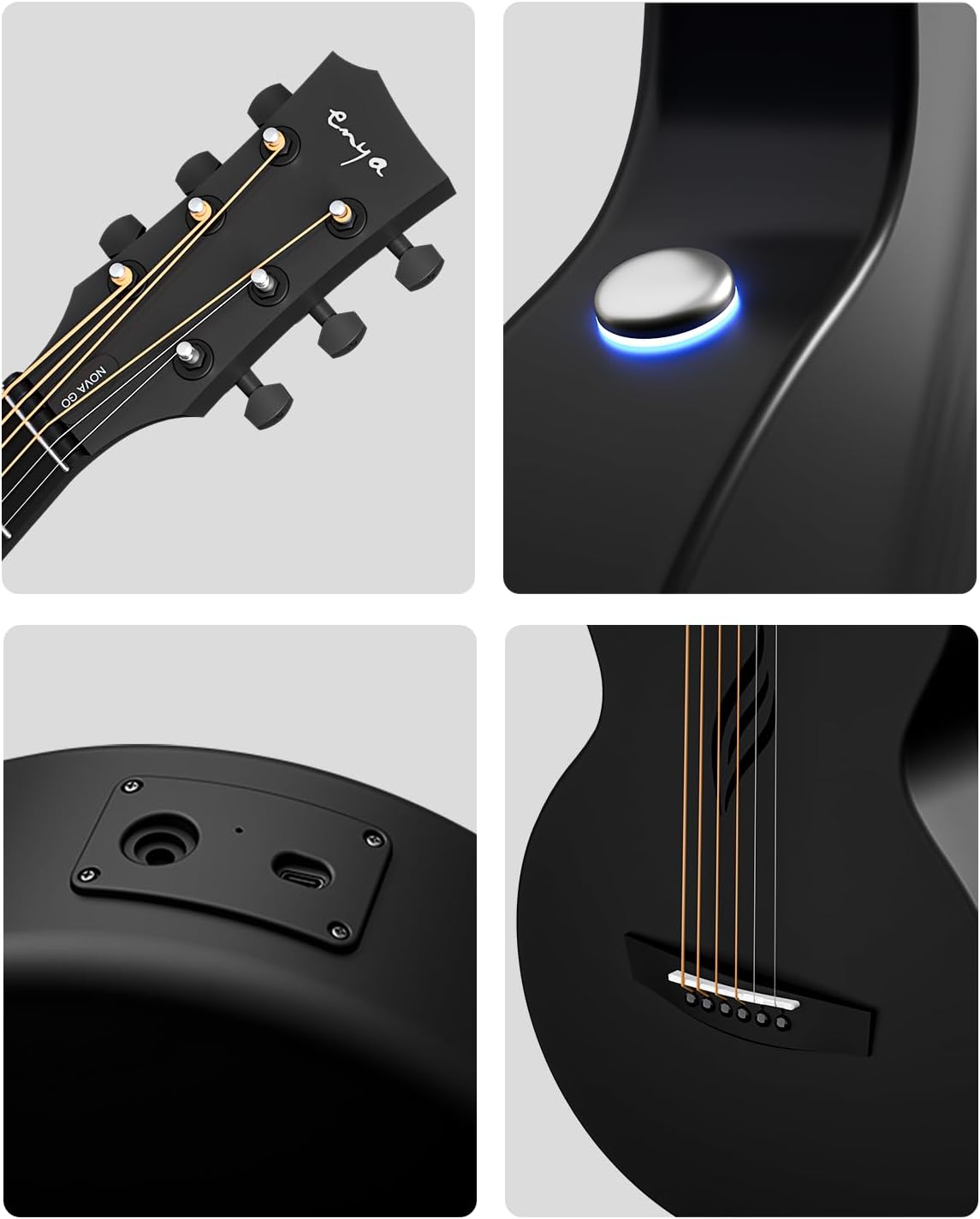 Enya NOVA GO SP1 Carbon Fiber Travel Guitar - 35' Acoustic Electric with Smart AcousticPlus Technology, Built-in Effects, USB Recording, Bluetooth Speaker, Beginner Bundle with Gig Bag & Accessories