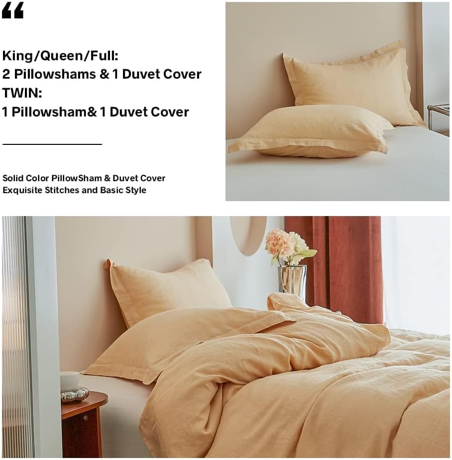Simple&Opulence 100% Linen Duvet Cover Set, Natural French Flax Sand Duvet Cover Twin Size, Breathable Soft Comfy Linen Bedding Comforter Cover with 1 Pillowcase(Sand, 68'x86')