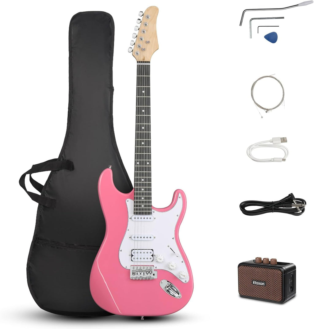 Ktaxon 39 Inch Electric Guitar Kit for Beginner, HSS Pickups 6 String Solid-Body Full Size Adults Electric Guitars W/Amplifier, Bag, Strap, Cable, Accessories - Rose Pink