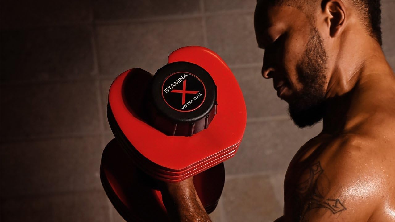 Stamina X Versa-Bell Adjustable Dumbbell 10-50 lb w/ Smart Workout App - 9 in 1 Adjustable Weight Set - Strength Training Equipment for Home Gym Weightlifting