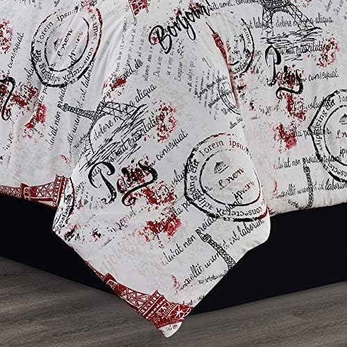 LinenTopia King Size Paris Bedding Comforter Set – Elegant 7-Piece Cozy Bed Set with Lightweight Comforter for Guestroom or Master Bed, Bedroom Décor Aesthetic, Easy to Clean, Black/Red Paris Design