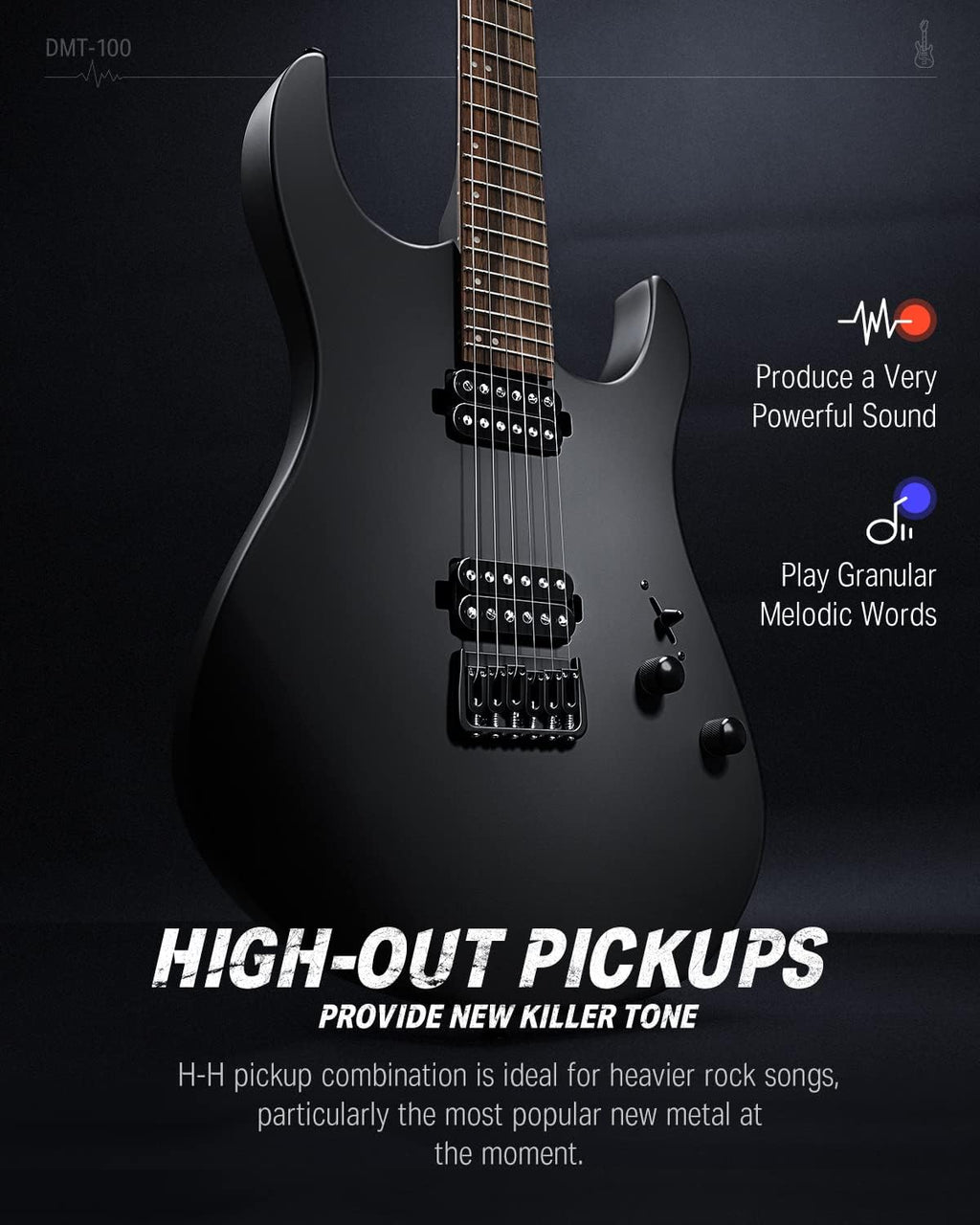 Donner Solid Body Electric Guitar, Matte Finish 39 Inch Metal Electric Guitar Beginner Kits with Bag, Strings, Strap, Cable, Strings Dampener for Rock Music Lover, DMT-100 (Matte Black)