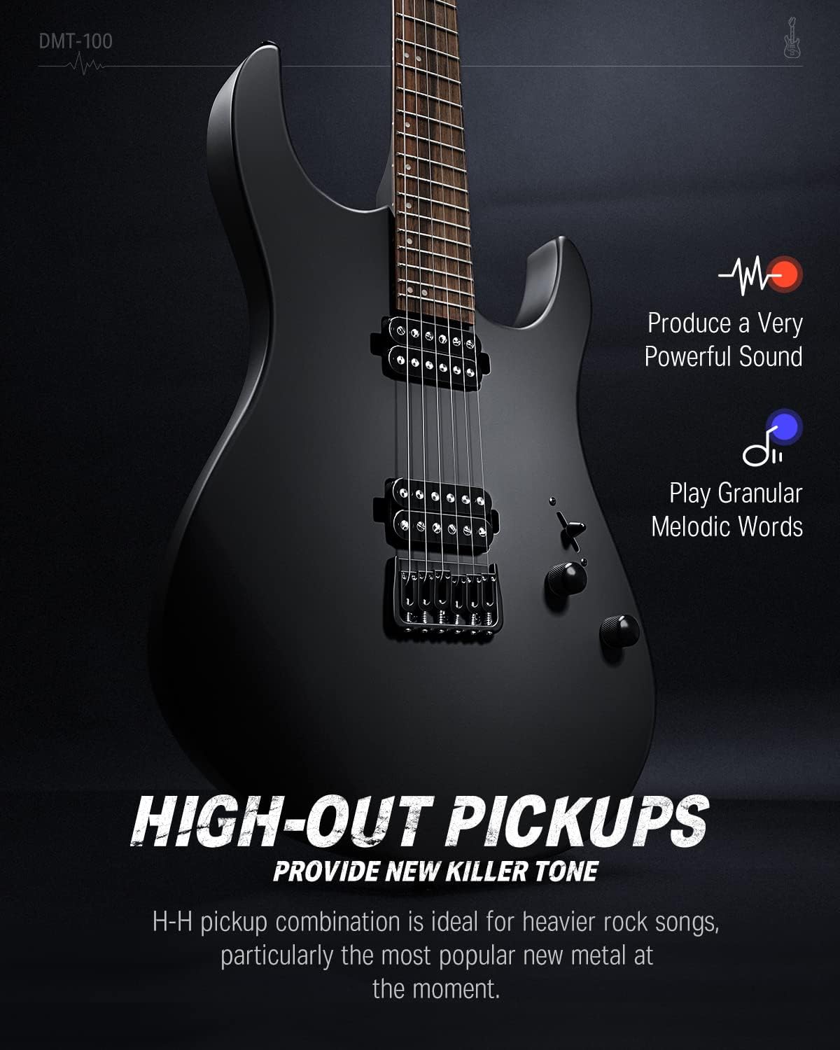 Donner Solid Body Electric Guitar, Matte Finish 39 Inch Metal Electric Guitar Beginner Kits with Bag, Strings, Strap, Cable, Strings Dampener for Rock Music Lover, DMT-100 (Matte Black)
