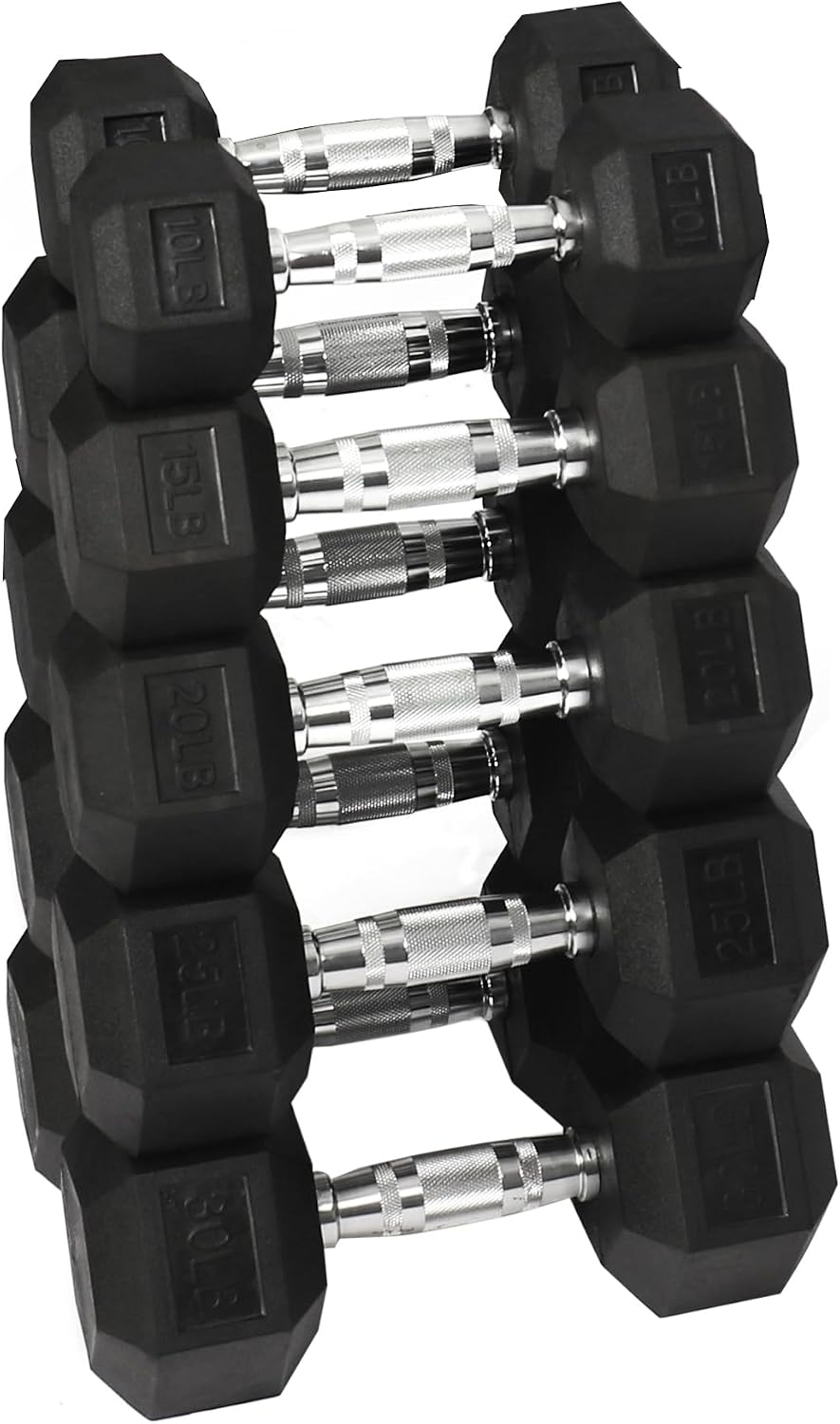 Signature Fitness Rubber Encased Hex Dumbbell, Set Including 10, 15, 20, 30LB Pairs