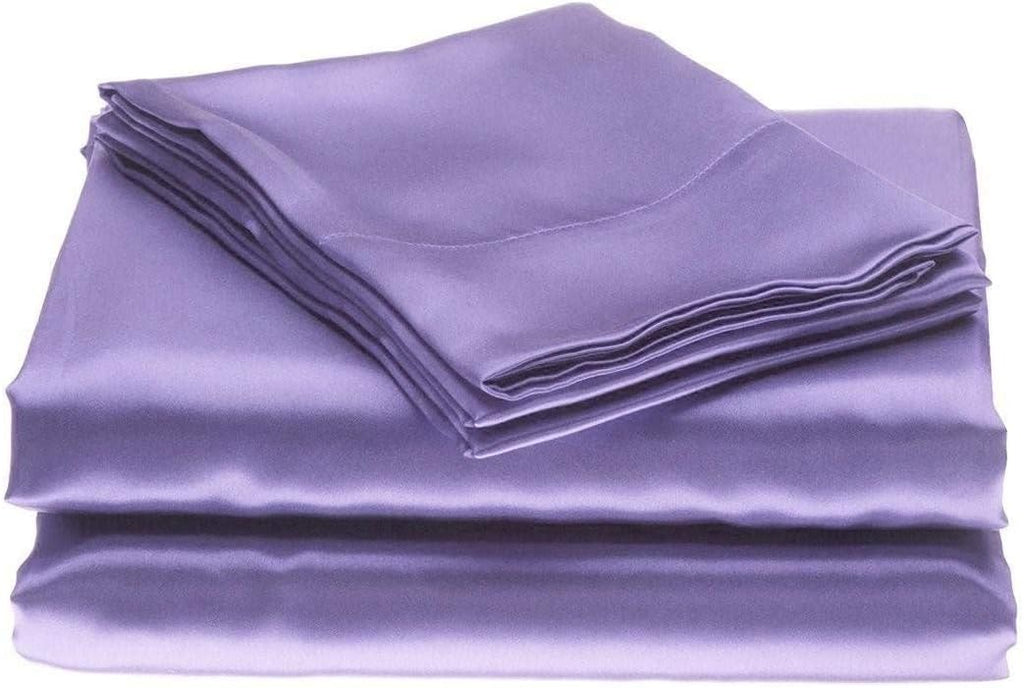 Queen Size 6 Piece Sheet Set 19 Momme Mulberry Silk Soft Breathable Cooling Bed Sheets (1 Flat Sheet,1 Fitted Sheet,4 Pillow Cases) Fits 10-12' Deep Pocket (Solid, Lavender)
