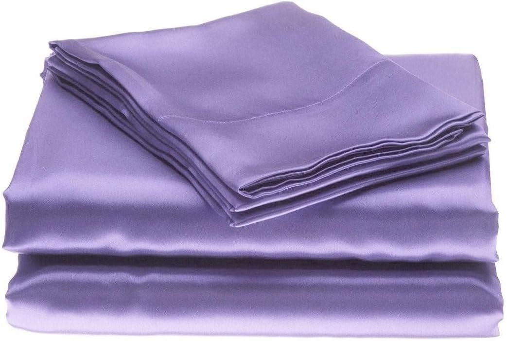 Queen Size 6 Piece Sheet Set 19 Momme Mulberry Silk Soft Breathable Cooling Bed Sheets (1 Flat Sheet,1 Fitted Sheet,4 Pillow Cases) Fits 10-12' Deep Pocket (Solid, Lavender)