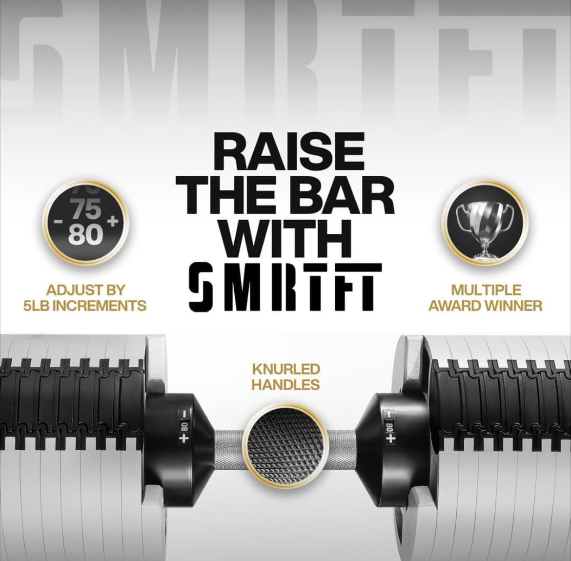 SMRTFT NUOBELL Adjustable Dumbbells 5–100 lb Set | Original NUOBELL | 26 Weights in 1 for Home Gym Strength Training | Steel-Knurled Handle | Space-Saving Dumbbell Set of 2 | 2-Year Warranty