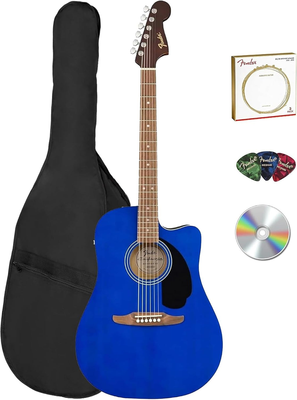 Fender California Redondo CE Acoustic-Electric Guitar - Saphire Blue Bundle with Gig Bag, Strings, Picks, and Austin Bazaar Instructional DVD