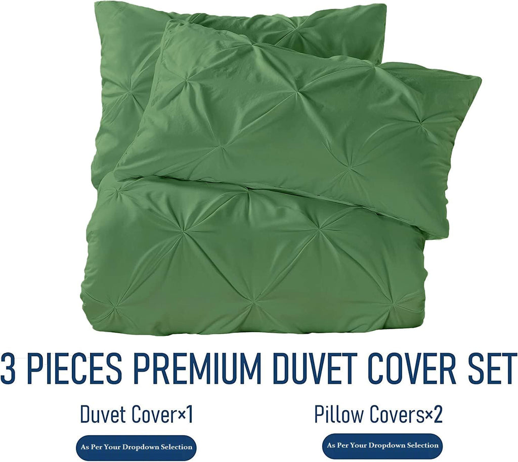 Crown Collection Luxuriate Hotel 1000-TC Hypoallergenic Ultra Soft Design 100% Egyptian Cotton Pinch Plated Duvet Cover with Zipper Colser & 2pcs Pillow Case Set (Oversize 98x120, Moss)