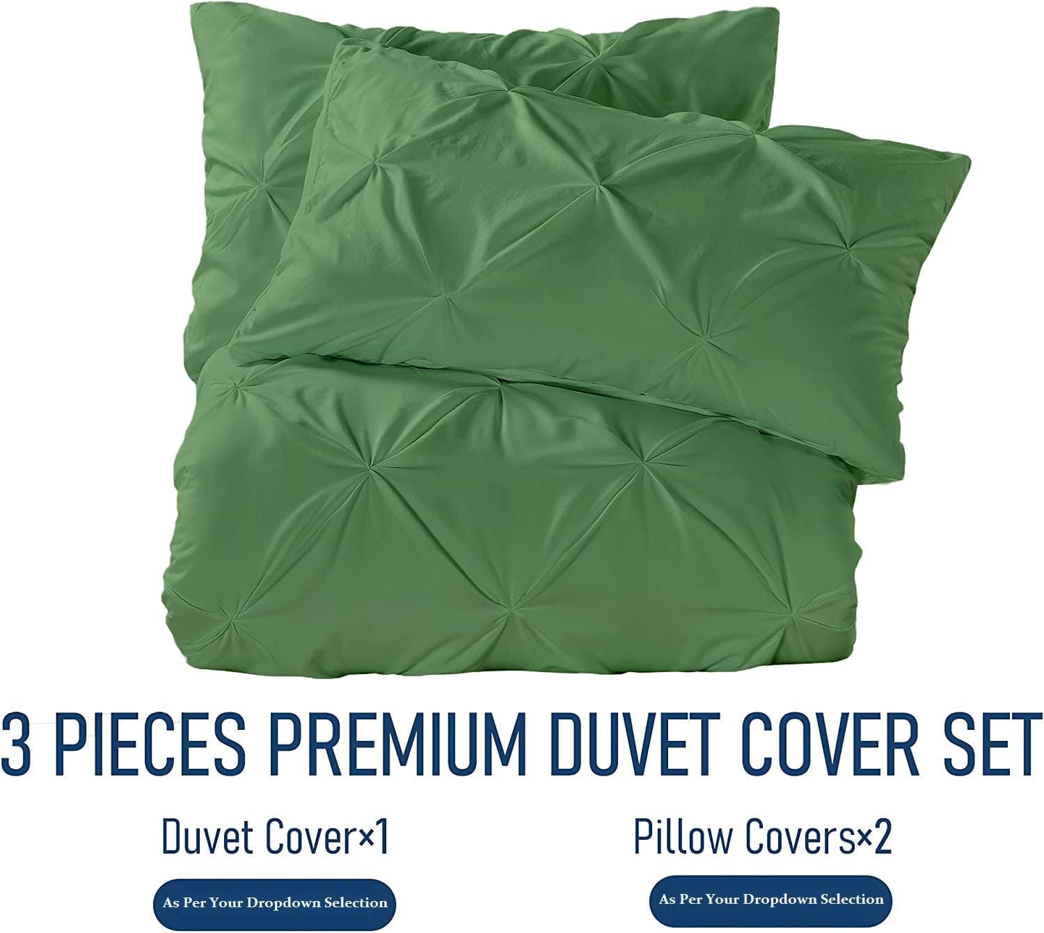 Crown Collection Luxuriate Hotel 1000-TC Hypoallergenic Ultra Soft Design 100% Egyptian Cotton Pinch Plated Duvet Cover with Zipper Colser & 2pcs Pillow Case Set (Oversize 98x120, Moss)