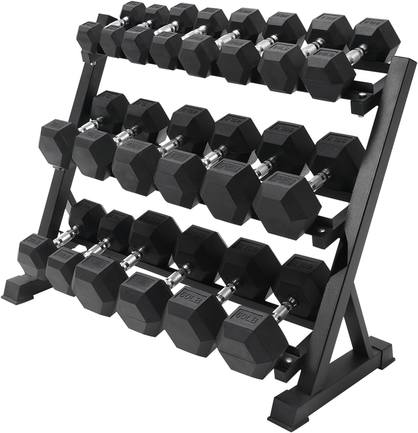 RITFIT Rubber Hex Dumbbells Set with Rack, 180-780LB Heavy-Duty Cast Iron Core, Knurled Chrome Handle, Space-Saving Storage Rack for Home Gym Strength Training