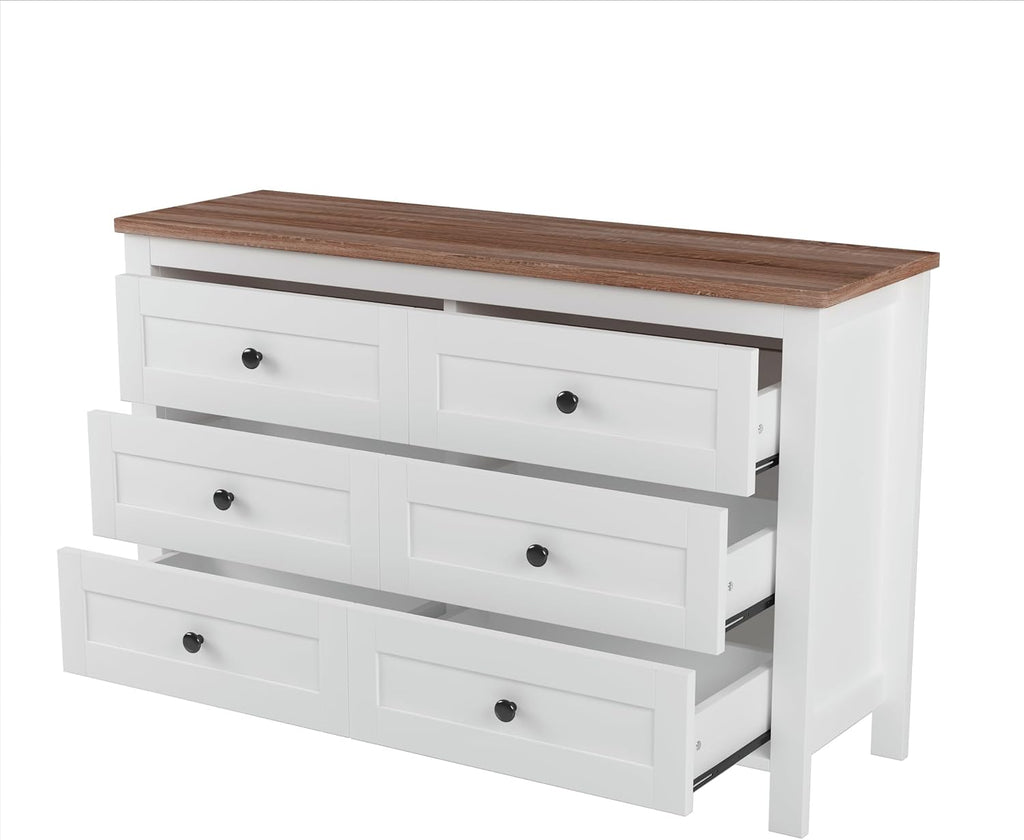 SOFTSEA 3 Piece Farmhouse Bedroom Set, Queen Size Platform Bed with Storage Headboard and Charging Station, Dresser and Storage Nightstand, Wood Bed Frame Set, White+Brown