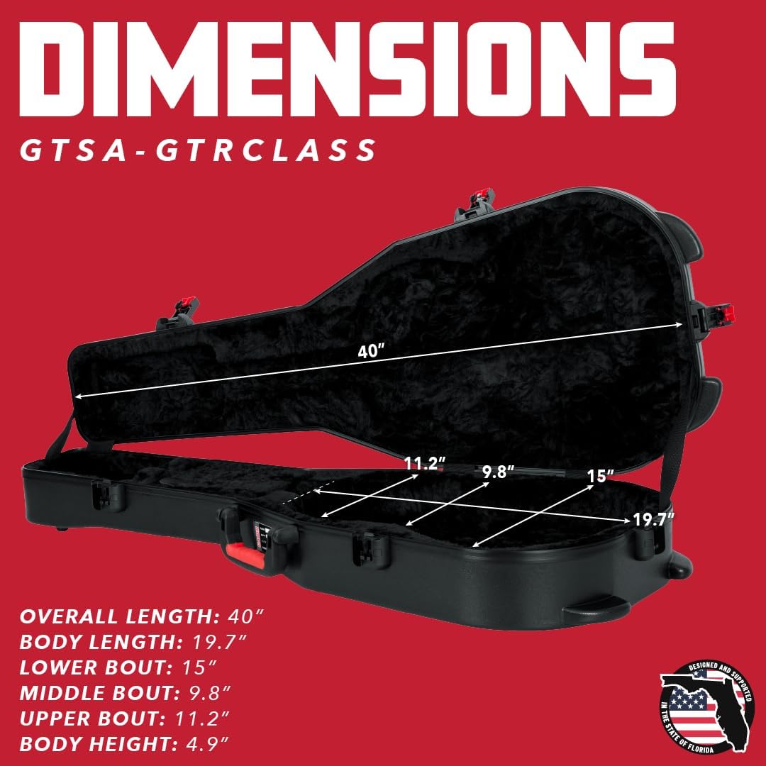Gator Cases Molded Flight Case for Classical Style Acoustic Guitars with TSA Approved Locking Latch, (GTSA-GTRCLASS)