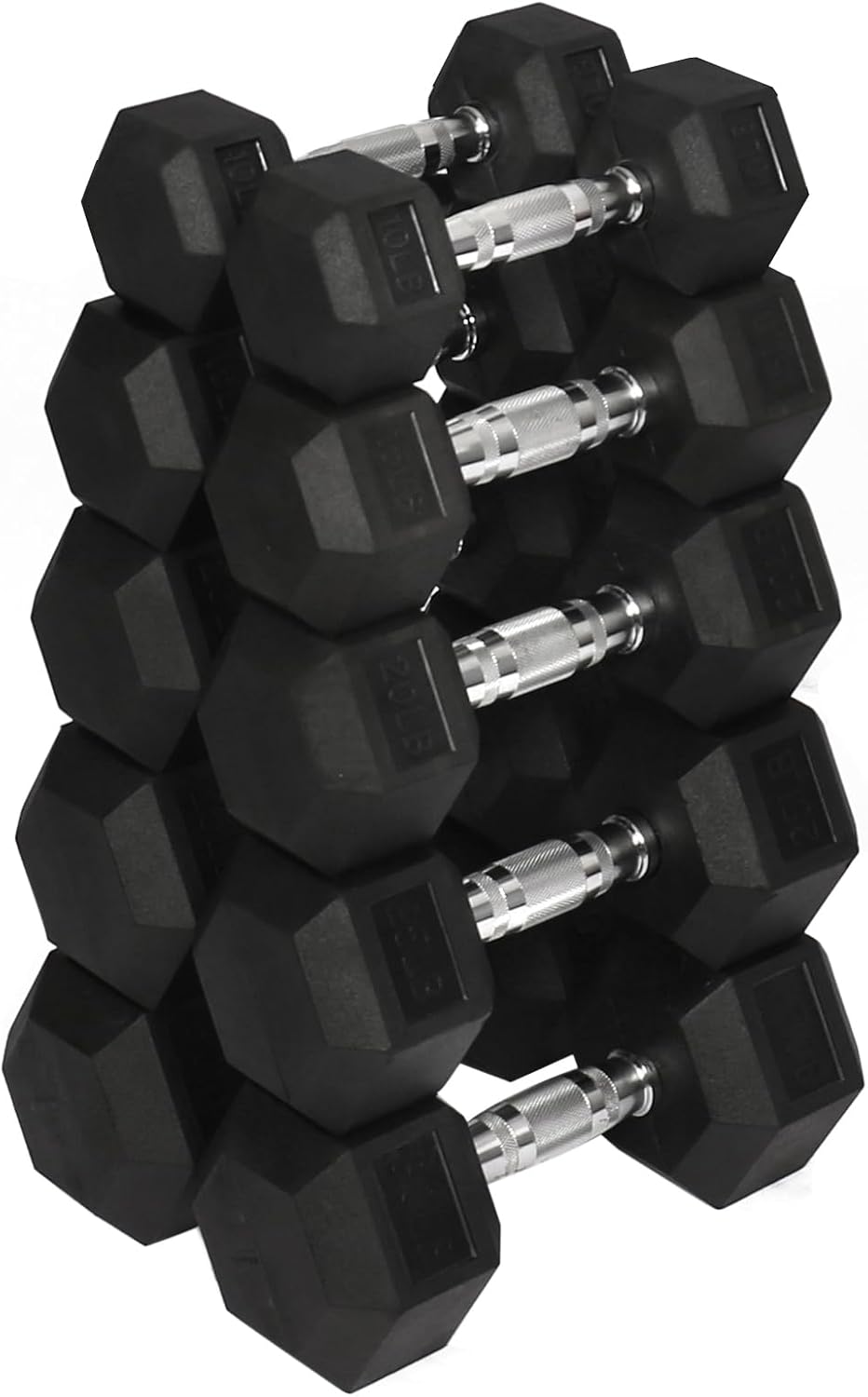 Signature Fitness Rubber Encased Hex Dumbbell, Set Including 10, 15, 20, 30LB Pairs