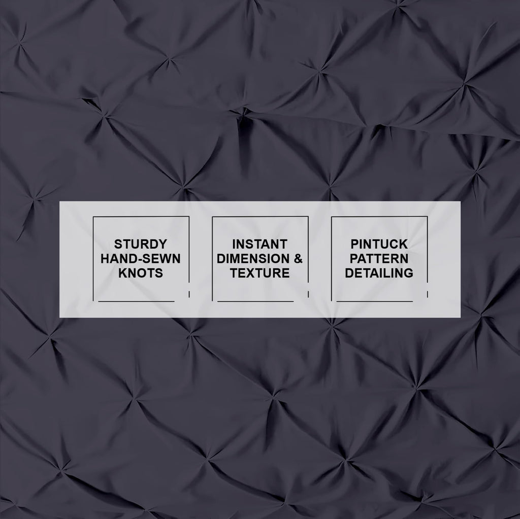 Kotton Culture 120'x 120' 3 Pc Super King Plus Pinch Pleated - Pintuck Duvet Cover Set - 100% Egyptian Cotton 600 TC - Zipper Closure & 7 Internal Ties- Fits Extra Large King Inserts - Dark Grey