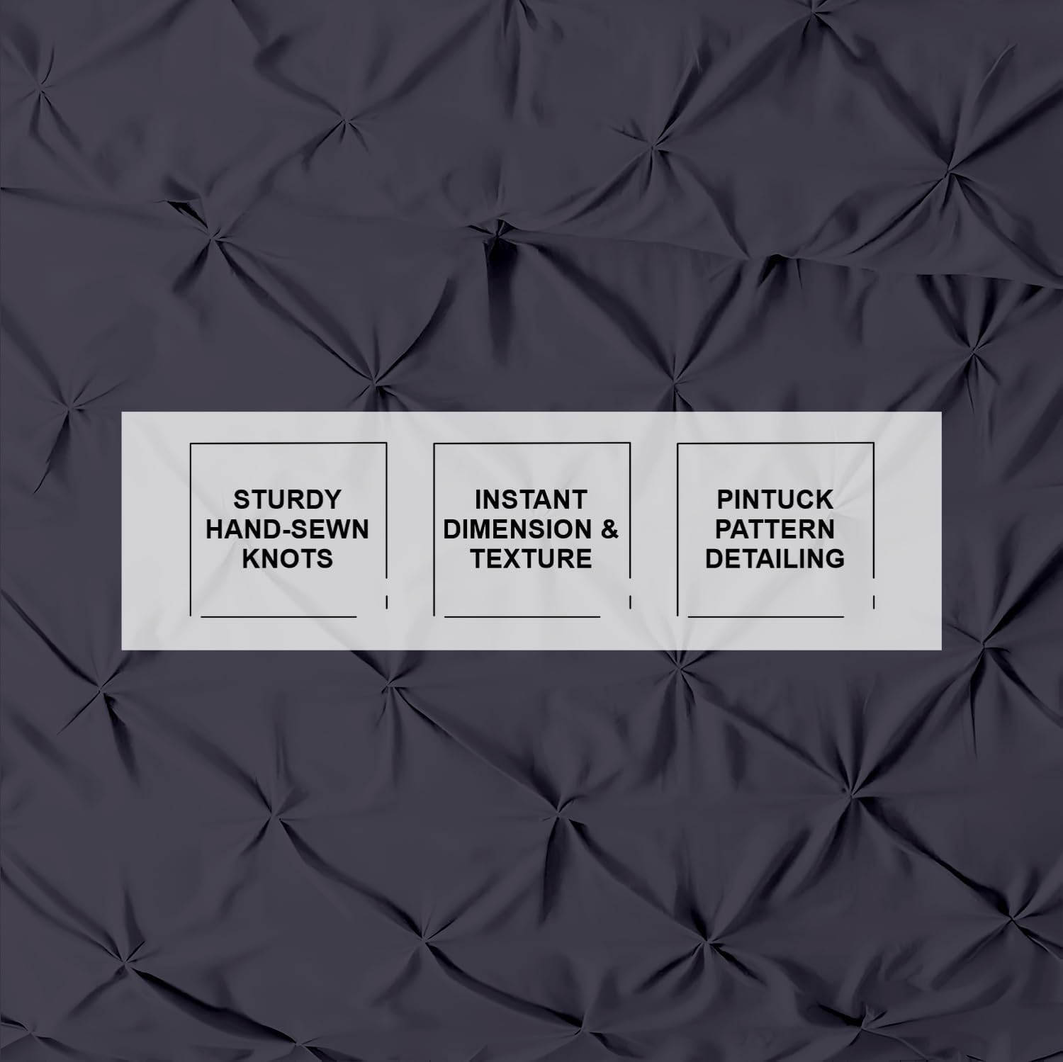 Kotton Culture 120'x 120' 3 Pc Super King Plus Pinch Pleated - Pintuck Duvet Cover Set - 100% Egyptian Cotton 600 TC - Zipper Closure & 7 Internal Ties- Fits Extra Large King Inserts - Dark Grey