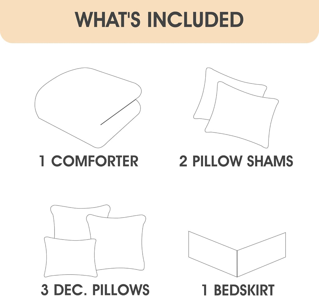 LANCO MODERN LIFESTYLE Red Gold Comforter Set, California King, Damask Jacquard with Matching Solid Piece Work, 7 Piece Soft Bedding Set for All Season, Bed Skirt, Pillow Shams and Decorative Pillows