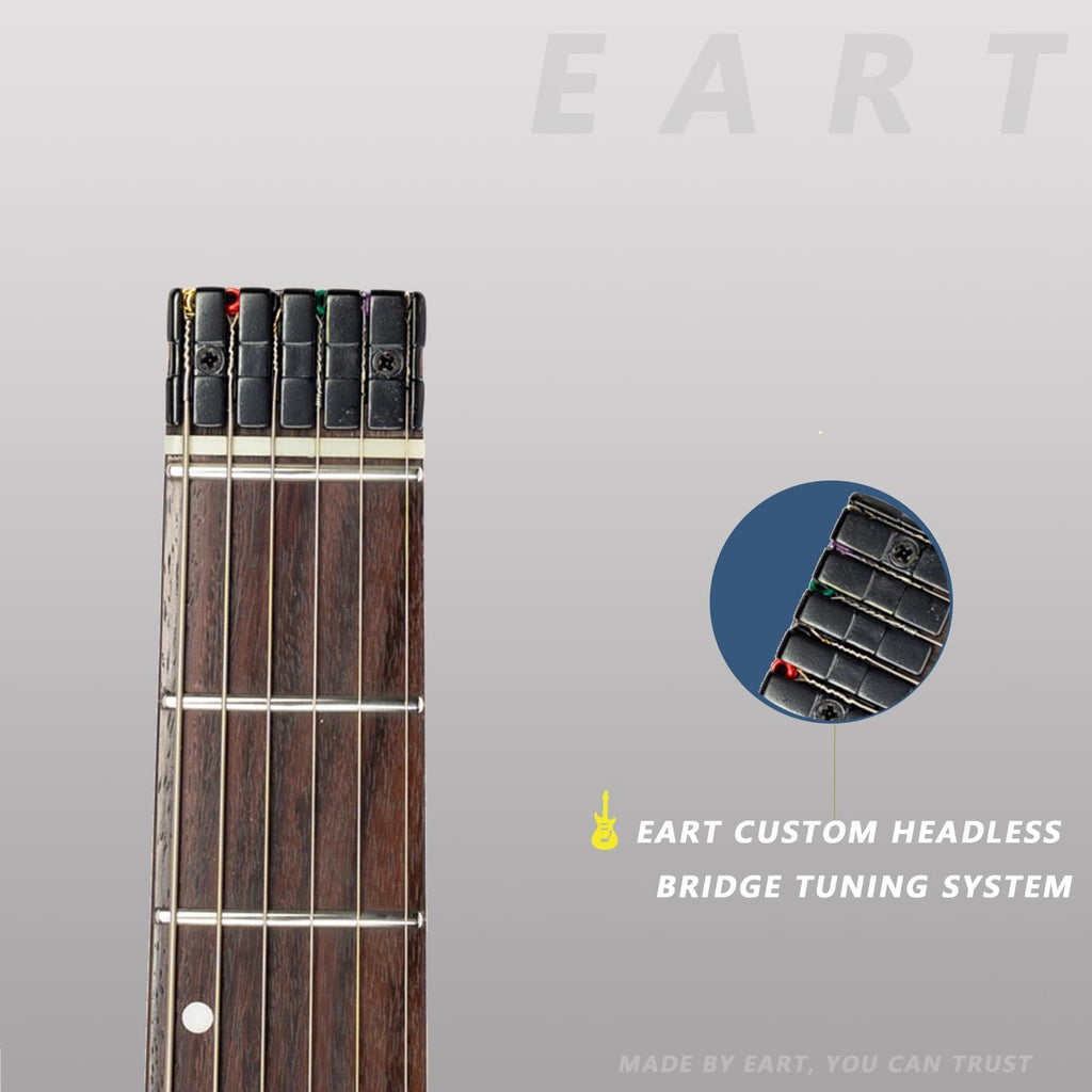 EART Electric Guitar GW2 Headless fix Bridge for 6 String Travel Guitar Small But Full-scale Guitar Ultra-Light For Travel and Performance Right Solid-Body Electric Guitar, Blue
