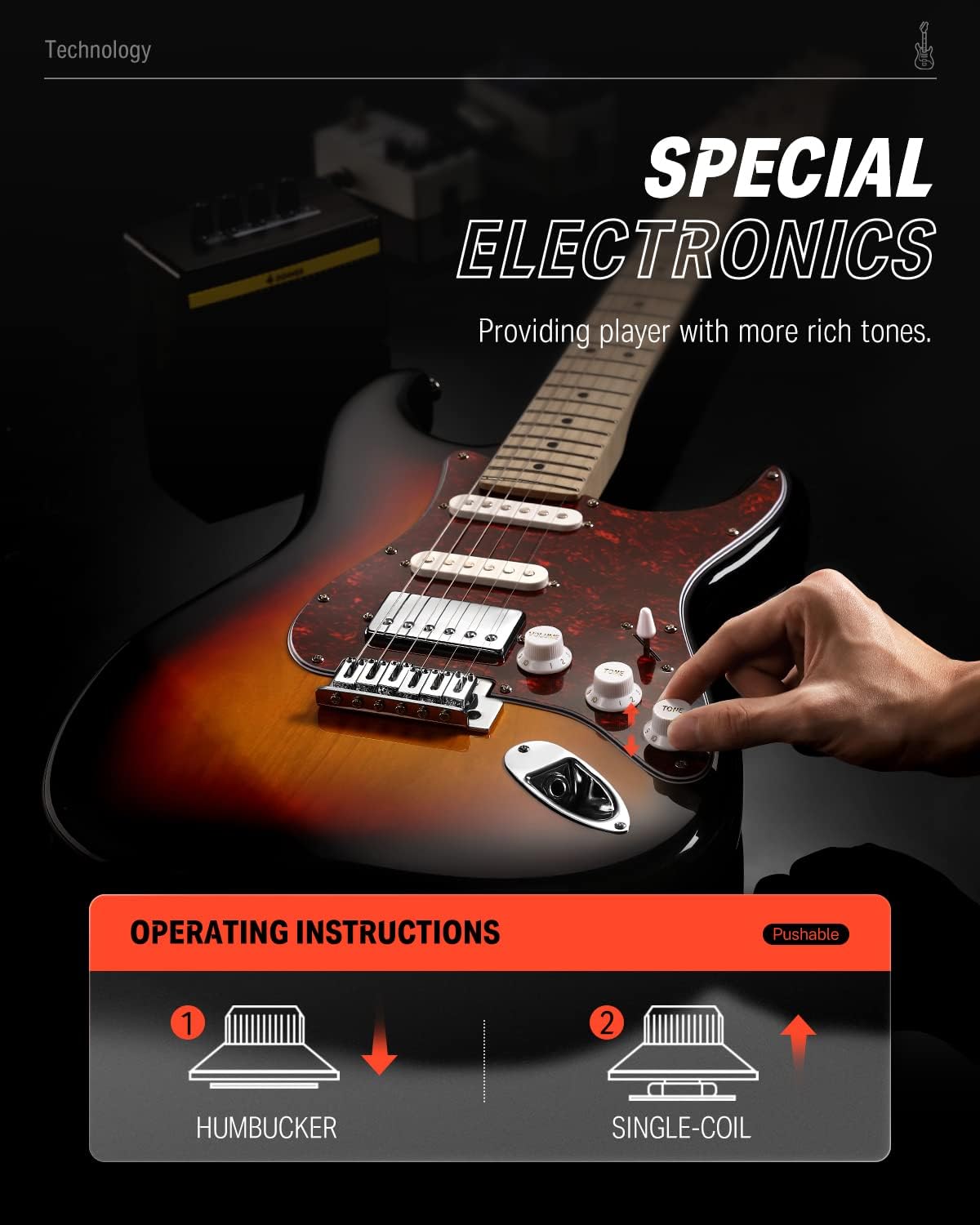 Donner Electric Guitar, DST-152S 39' Beginner Kit with HSS Pickup Coil Split, Solid Body, 10W Amp, Padded Bag, Accessories, Sunburst