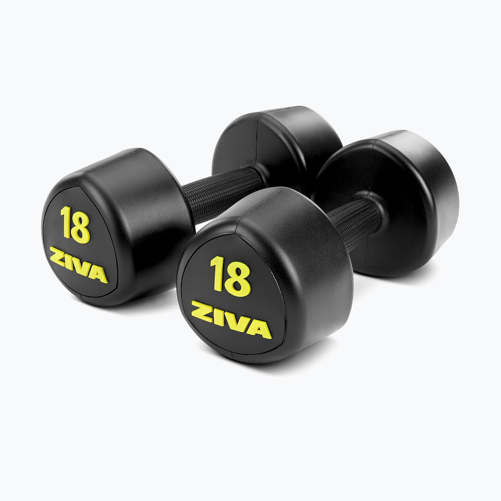 ZIVA RPU Tribell Dumbbell Pair – Premium Urethane-Coated Hand Weights with Ergonomic textured Grip & Steel Core – 2–20 lb Sets in Multiple Colors for Strength Training