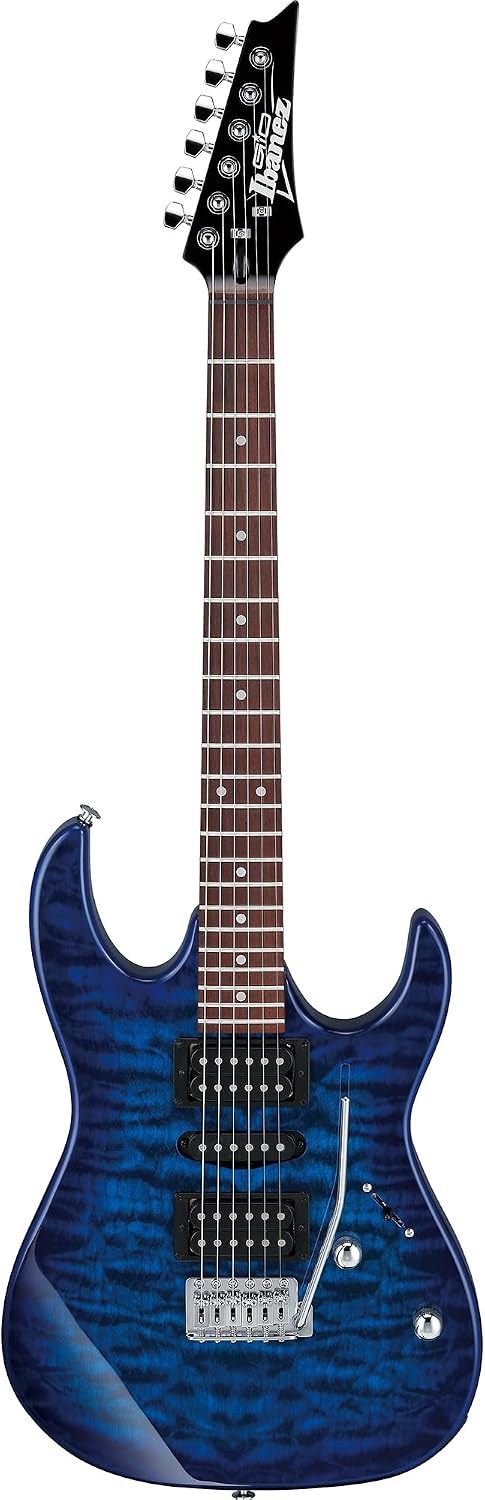 Ibanez GRX70QA RG Gio Electric Guitar - Transparent Blue Burst Bundle with Amplifier, Gig Bag, Tuner, Instrument Cable, Picks, Austin Bazaar Instructional DVD, and Polishing Cloth