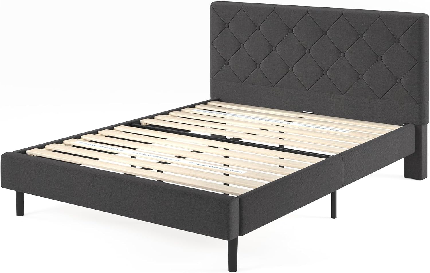 Zinus Full Shalini Upholstered Platform Bed Frame with Headboard [New WonderBox(TM) Version], Wooden Slat Support, No Box Spring Needed, Easy Assembly, Eco Friendly Packaging, Dark Grey