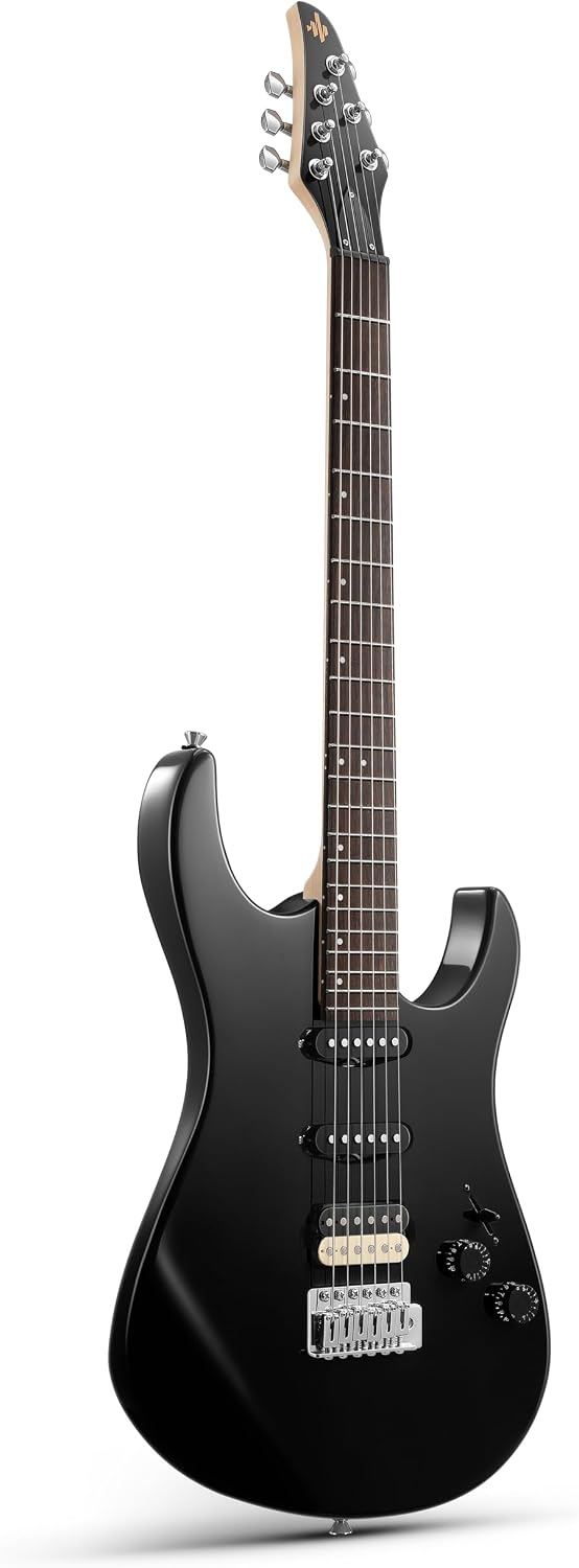 Donner DMT-66 Solid Body Electric Guitar Kit for Beginners, Full Size 39' Electric Guitar with HSS Pickups, Poplar Body, Maple Neck, Starter Guitar with Gig Bag, Strap, Whammy Bar, Wrench, Black