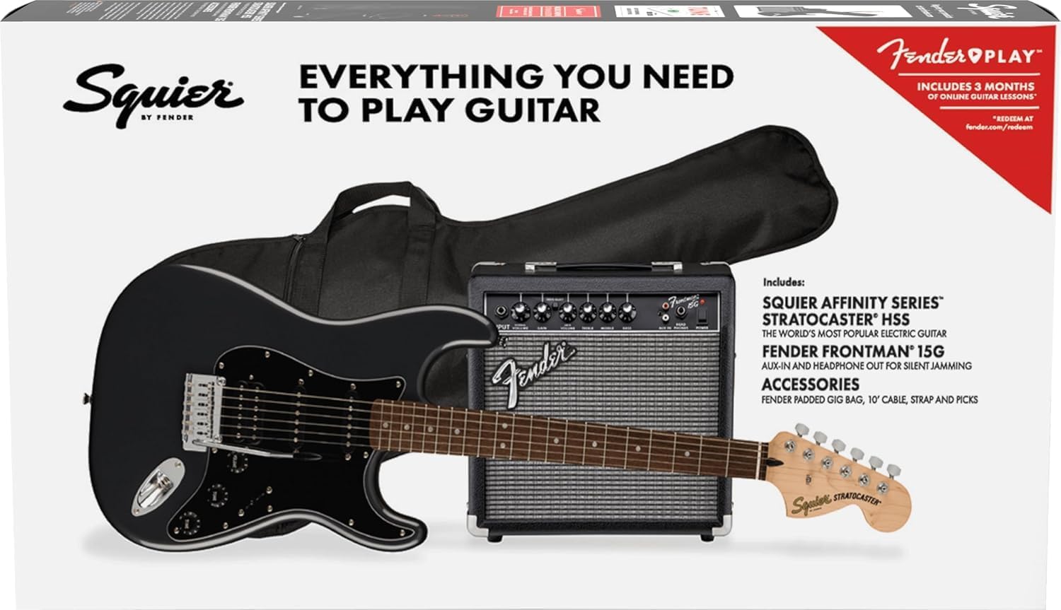 Squier Affinity Series Stratocaster Packs Electric Guitar, Charcoal Frost Metallic, Laurel Fingerboard