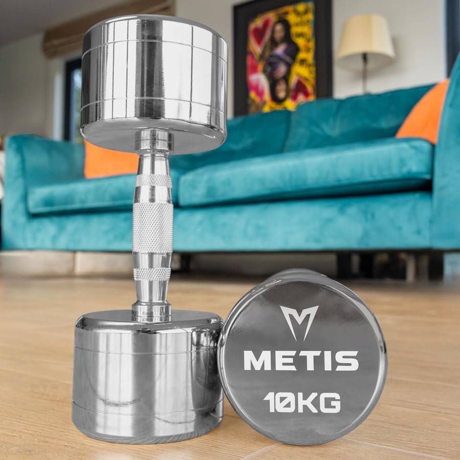 METIS Chrome Dumbbell Weights [Pair] - Pair of Dumbbell Hand Weights [2lb - 22lb] | Exercise & Fitness Dumbbells | Steel Weights Dumbbells Set | Strength Training Equipment
